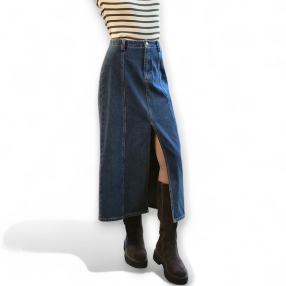 Velvet Heart Dresses & Skirts - Velvet Heart Denim Blue Nikkie High Waist Slitted Long Midi Denim Skirt Large